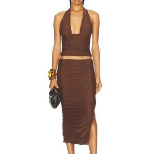 SEROYA Pia Mesh Mid Skirt Brown XS